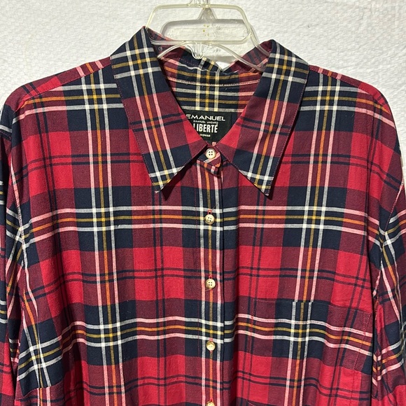 Emanuel Ungaro Liberte 3x vintage plain deep navy blackish plaid blouse euc - Picture 2 of 8